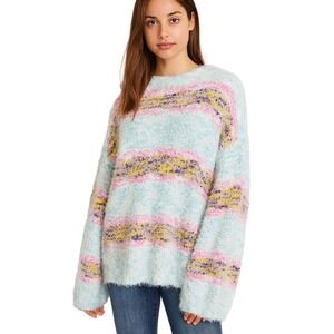 Oddy Womens Sweater 2X 3X Pastel Cottage Chunky Fuzzy Coquette Striped Soft Cozy
